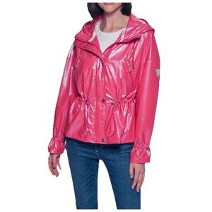 GUESS Hooded Holographic Anorak Rain Coat Bubble Gum Pink Jacket Women’s Medium